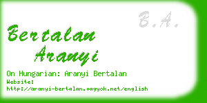 bertalan aranyi business card